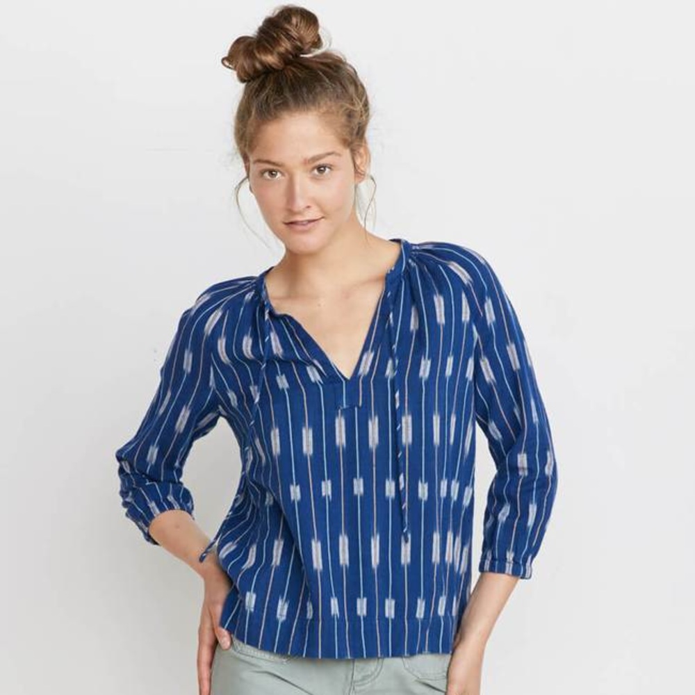 Marine Layer Penny Blouse Blue Ikat